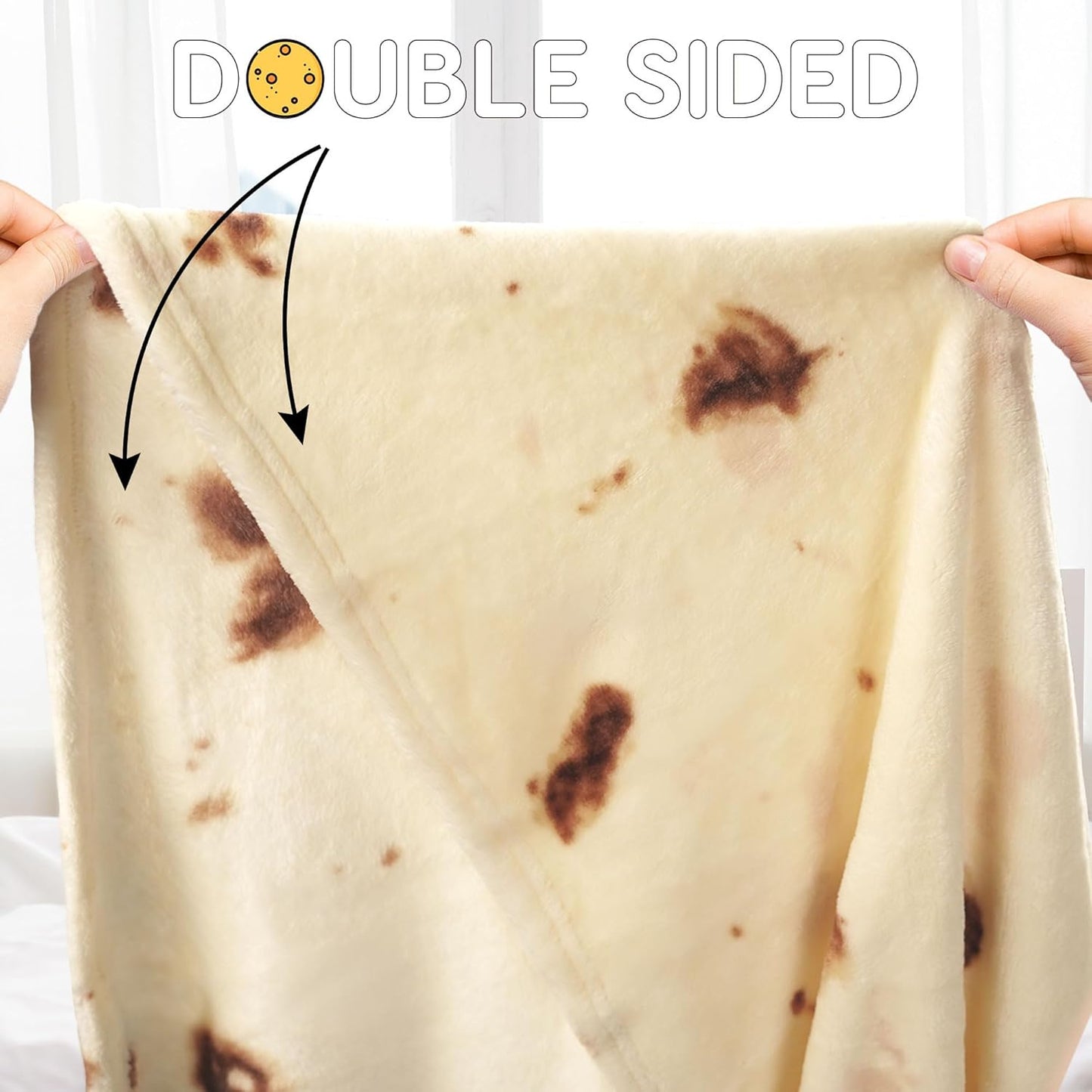 Zulay Kitchen Burrito Tortilla Blanket – Double Sided 60 Inch Round Flannel Throw Blanket – Soft 285 GSM Novelty Blanket for Adults – Fun Gift for Holidays & White Elephant Parties