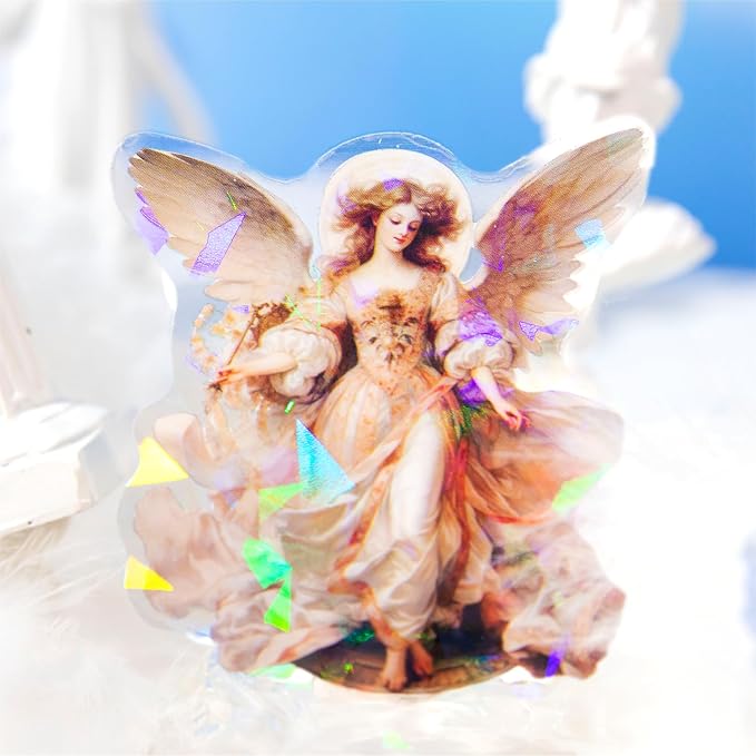 60-Piece Vintage Holographic Cherub Angel Fairy Scrapbook Stickers – Waterproof
