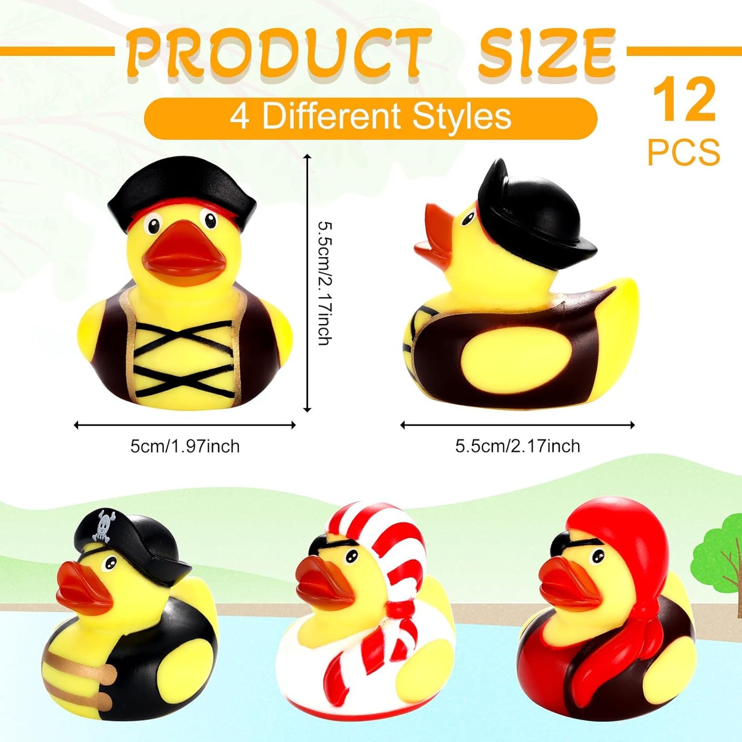 Lewtemi 48 Pcs 2 Inch Mini Pirate Rubber Ducks Cruise Ducks for Hiding with Tags Cute Yellow Decor Bathtub Pool Pirate Party Favors for Carnival Supplies Birthday Party Favor Gifts