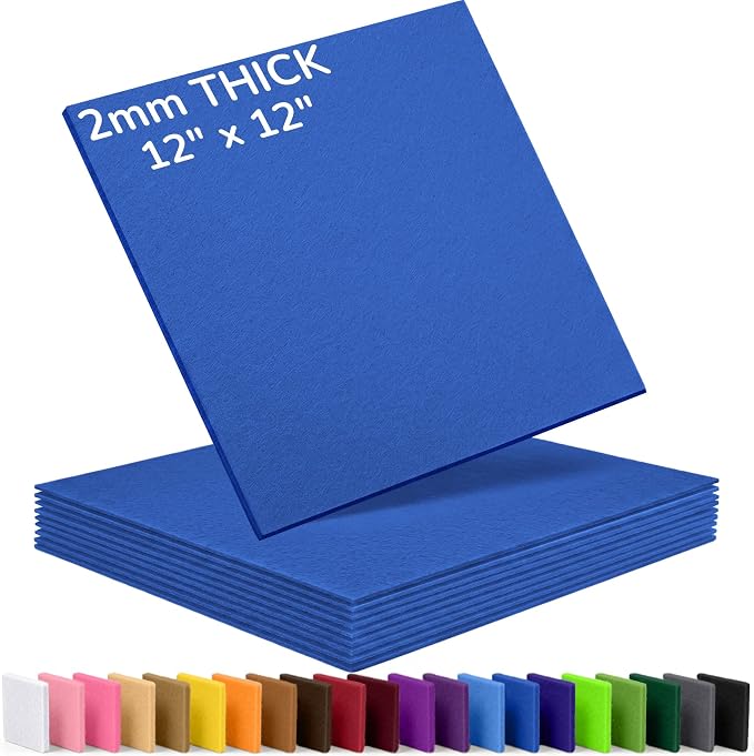 2mm Stiff Felt Sheets 12" X 12" | Thick Polyester Felt Material, DIY Craft
