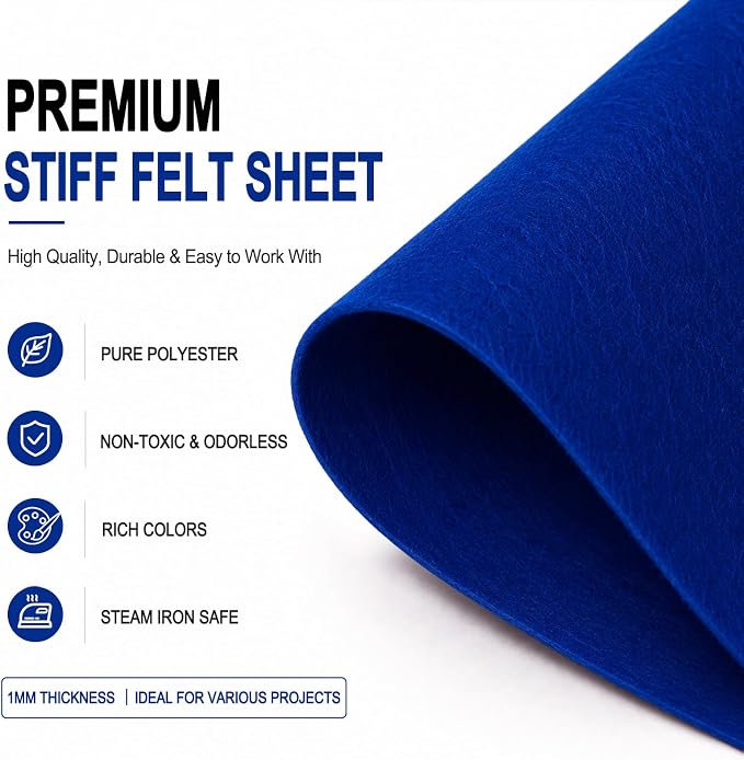 Royal Blue Large Felt Fabric 36" x 36", 1mm Stiff Felt Sheet, Nonwoven Fabric