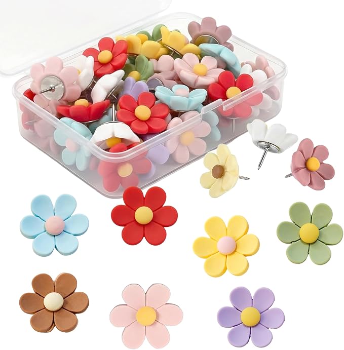 30PCS Cute Push Pins, Bulletin Board Pins, Bulletin Board Decorations, Flower