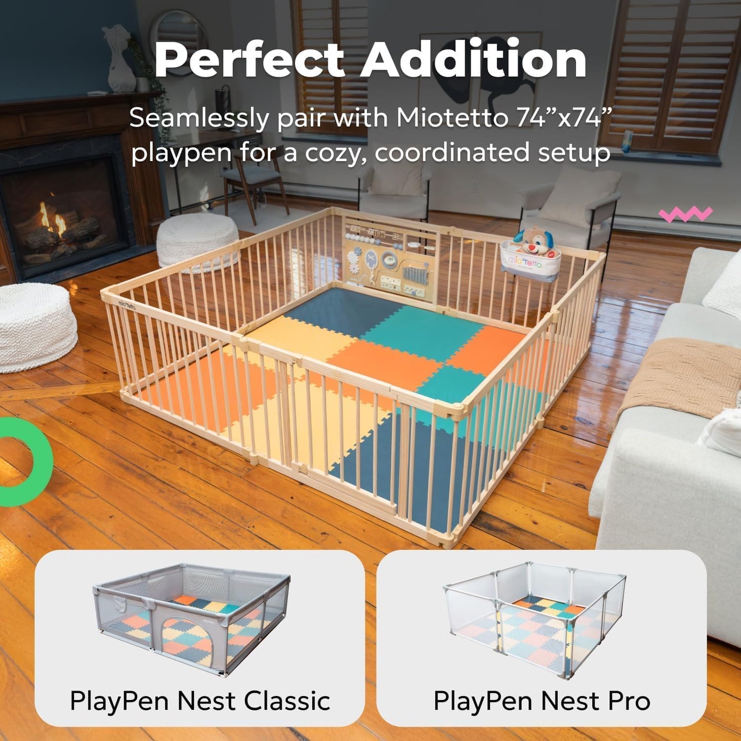 MioTetto Baby Play Mat, Soft Foam Floor Tiles for Kids. Adjustable Interlocking Foam Tiles, Fits with 74x74 Playpen Baby mat for Crawling & Development, Safe & Non-Toxic Playmat for Babies 6-12 Months