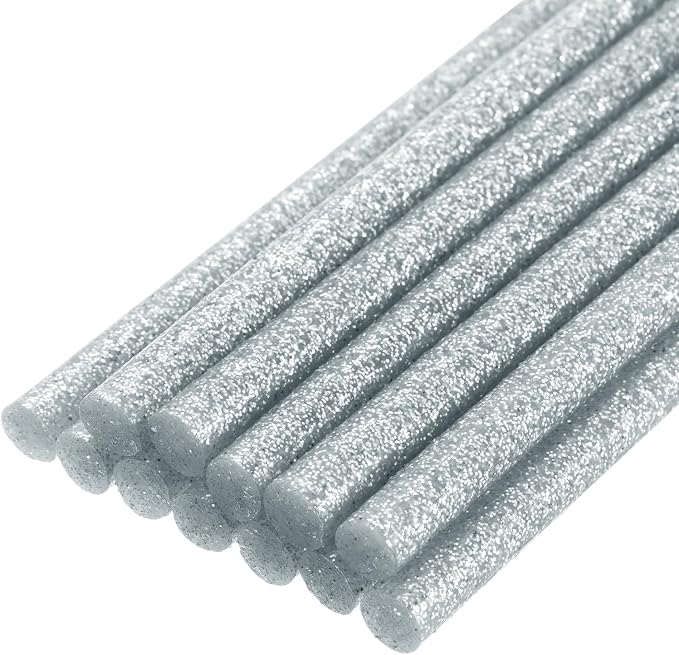 uxcell Mini Hot Glue Sticks for Glue Gun 11mm x 200mm Glitter Silver 12pcs