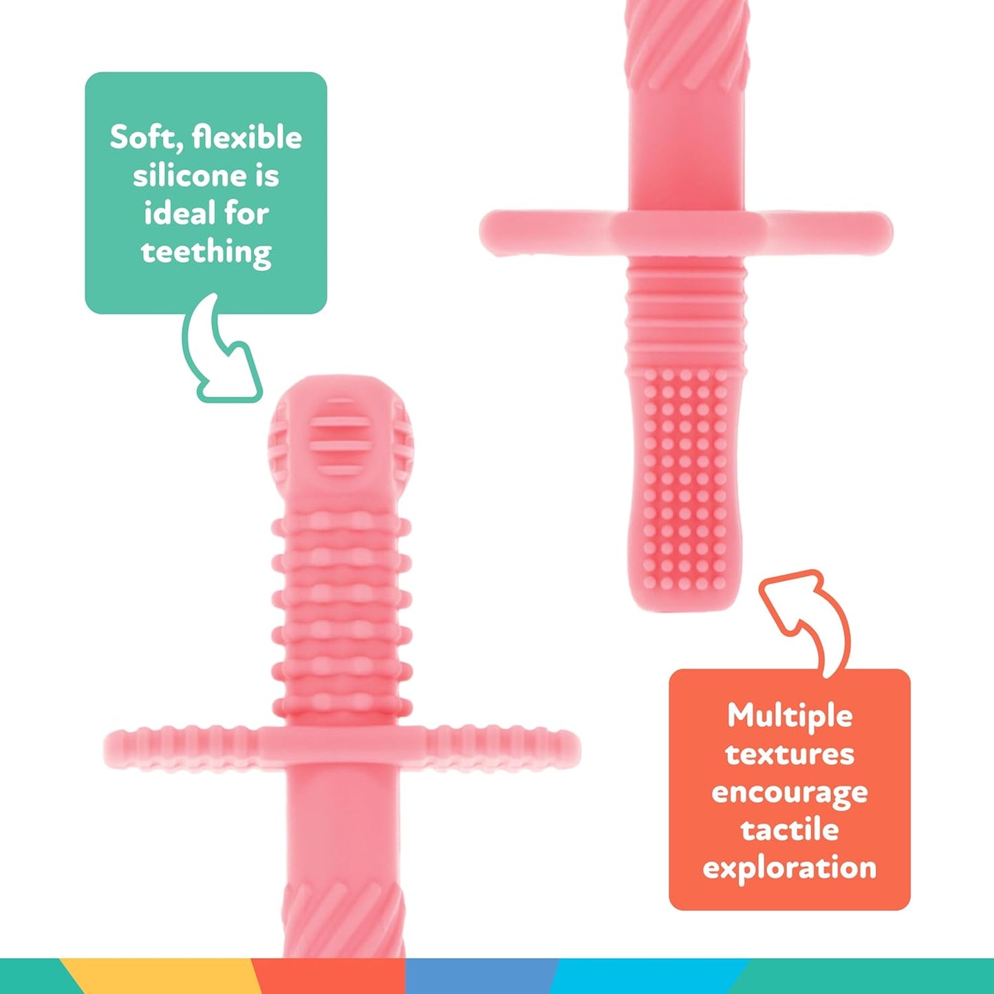 Nuby Sensory Silicone Tube Teethers - (3 Pack) Textured Infant and Baby Teether Toys - 3+ Months - Purple, Pink, and Yellow