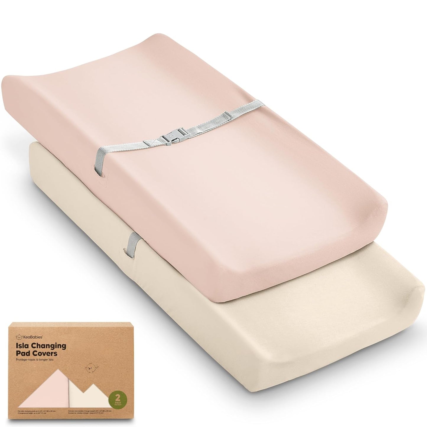 2-Pack Baby Changing Pad Cover for Girl, Boy - 32x16 Soft Viscose Derived from Bamboo Baby Diaper Changing Table Pad Cover Sheets, Neutral, Snug Fit Nursery Diaper Change Sheets (Cameo)