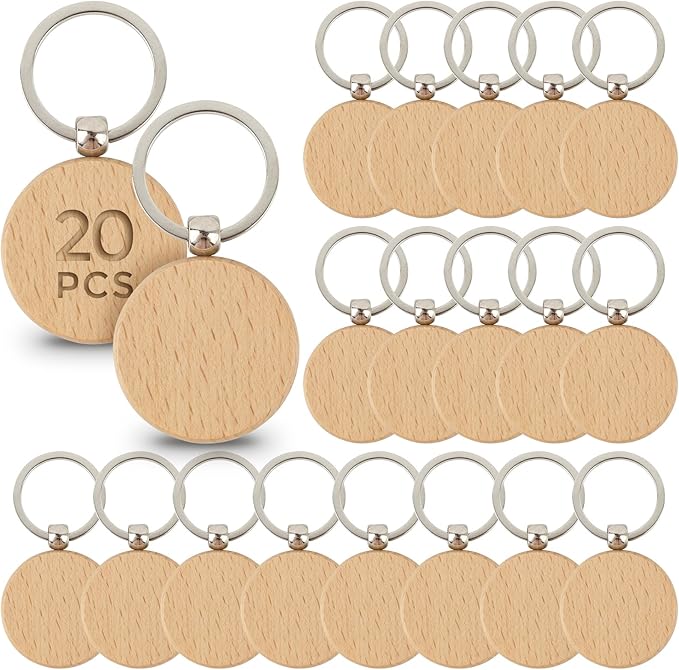 AUEAR, Blank Wooden Key Chain Wood Keychain Key Ring Key Tags Personalized EDC