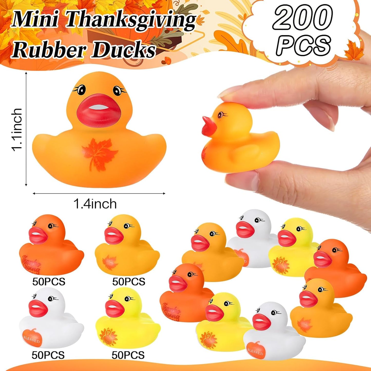 120 Pcs Thanksgiving Day Rubber Ducks Assorted Rubber Duckies Bulk Mini Pool Bath Duck Cute Small Tiny Fun Rubber Ducky Bath Ducks Toy for Party Favors Classroom Exchange Gifts