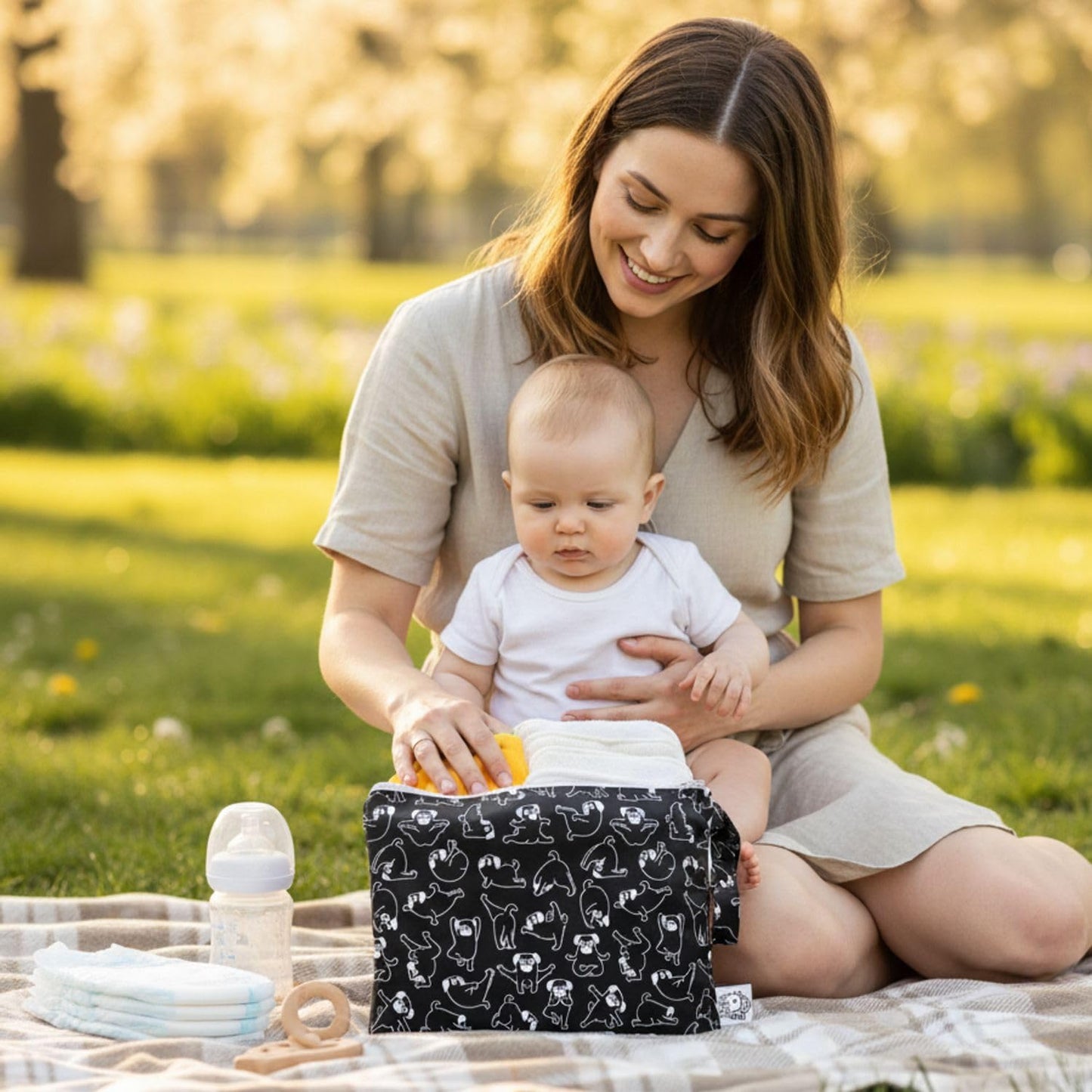 Flockthree Waterproof Baby Diper Changing Pad with Storage Bag (28.7" X 19.7") Washable Wipeable Reusable Leak Proof Diaper Travel Mat Station Changing Mattress Liner Cribs Bed Cover, Dogs