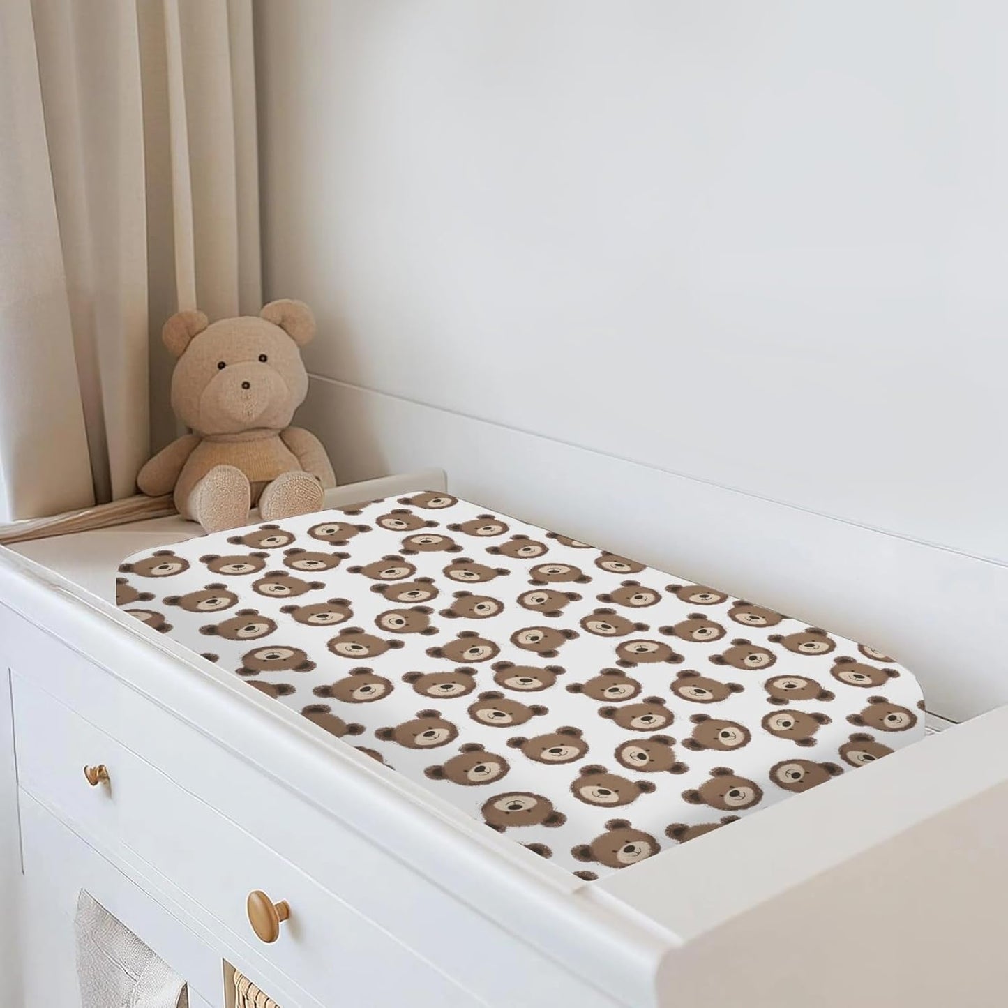 Neutral Boho Bears Changing Pad Covers for Baby Girls Boys Cute Brown Bear Fitted Change Table Covers Mats Watercolor Bears Soft Nursery Diaper Change Table Sheets for 32''×16'' Contoured Pad