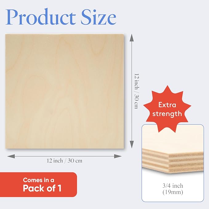 Baltic Birch Plywood 12 x 12 x 3/4 Inch - 18 mm Craft Wood