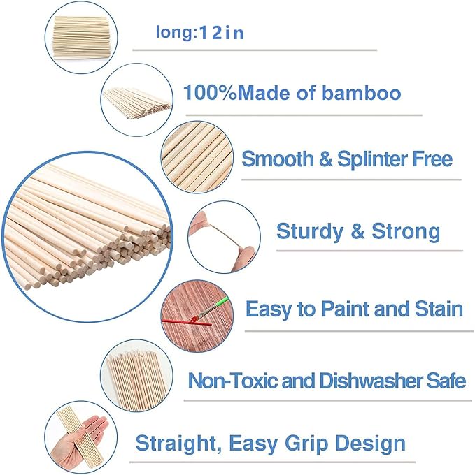 DaTpuik 1/2 x 17.5 Inch 10 PCS Dowel Rods Wood Sticks Wooden Dowel Rods