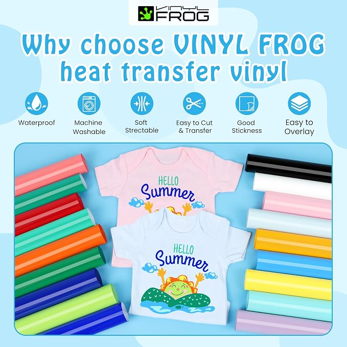 VINYL FROG 18 Sheets Heat Transfer Vinyl Bundle 12"x10" Matte HTV Vinyl Packs
