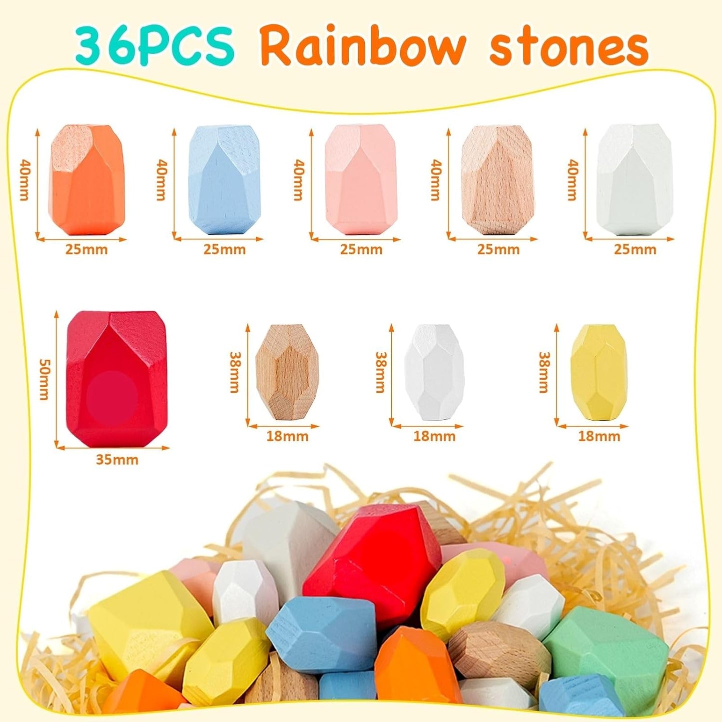 OPPA 36PCS Wooden Stacking Rocks, Montessori Sensory Toys for Toddlers, Building Rocks Stones Games,Stacking Stones for Kids Gifts