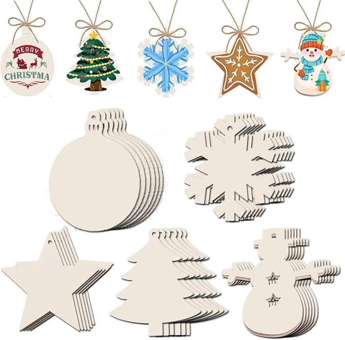 50PCS Unfinished Wood kit with Holes, Wooden Circles