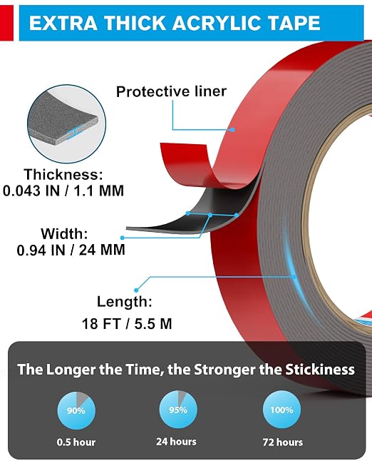 EMITEVER 0.94IN x 18FT Double Sided Tape Heavy Duty, Tesa Acrylic Foam |