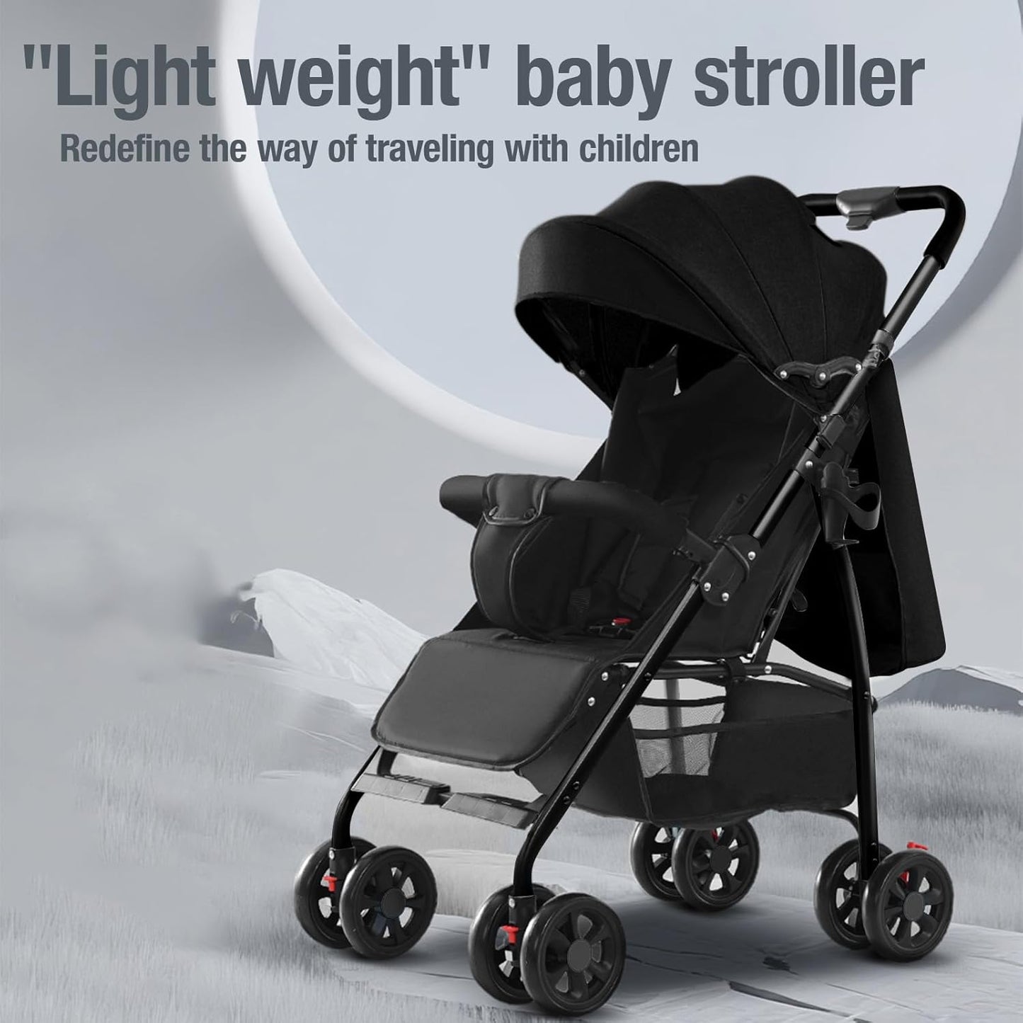 Ultra-Lightweight Stroller at Only 4.6kg, Foldable Compact Pushchair with Lie-Flat Position, Travel Pram from Birth to 40kg, Baby Buggy with Adjustable Backrest, Footrest, Canopy (A8 Pink)