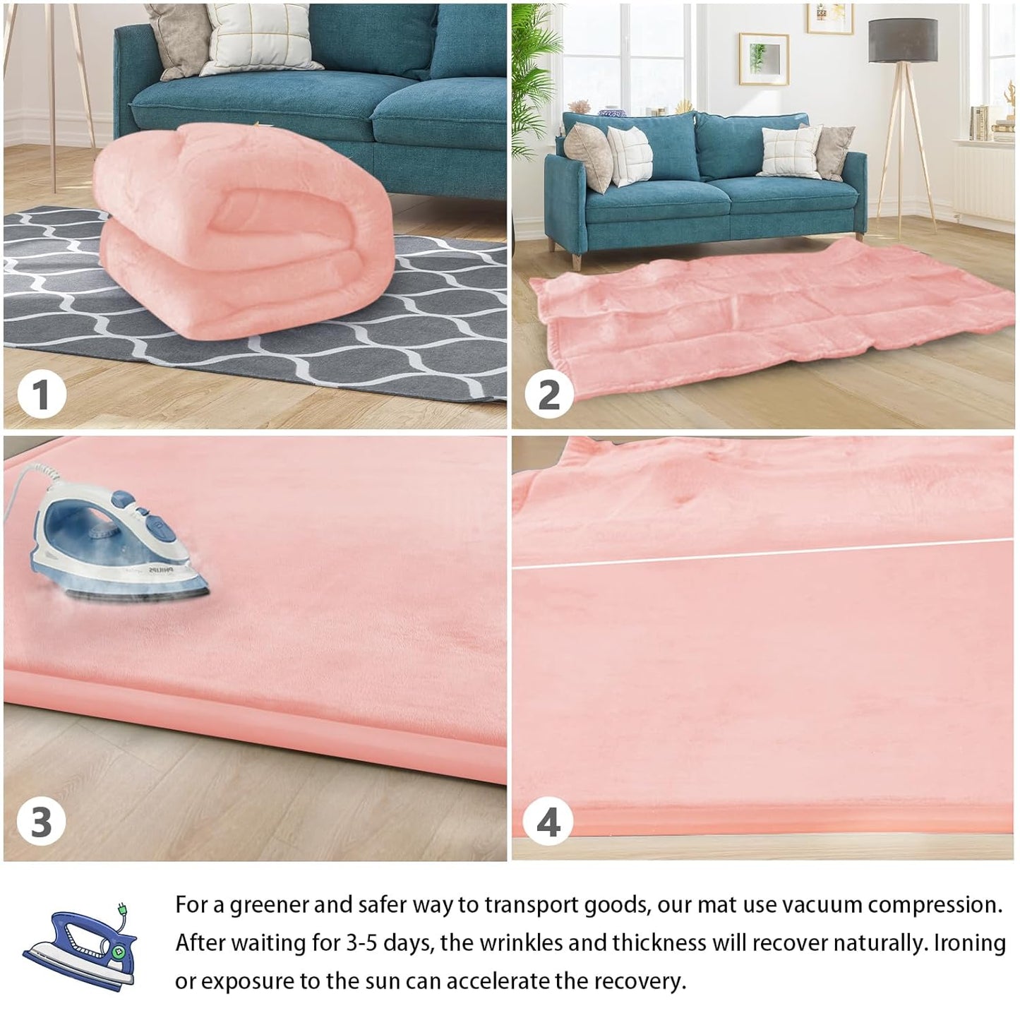 Baby Play Mat for Floor Tummy Time Mat Nursery Muscle Area Rug Playroom Rug Tatami 59"*71" Memory Foam 1.3" Thick Crawling For Babies,Toddlers, Infants, Kids,Floor(Pink)