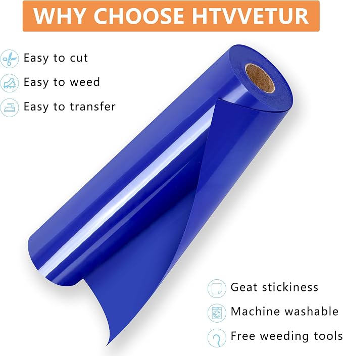 HTVVETUR Blue HTV Iron on Vinyl 12Inch by 35ft Heat Transfer Vinyl