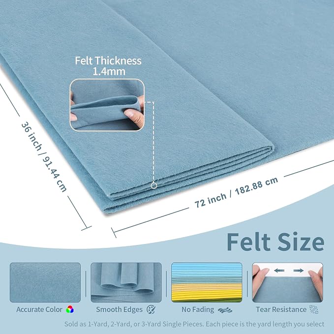 Dusty Blue Fabric Sheet 72" X 36", 1.4mm Thick Large Soft Durable Flexible