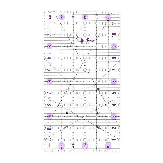 The Quilted Bear Rectangular Acrylic Quilting Ruler, 6.5" x 12" | Non-Slip