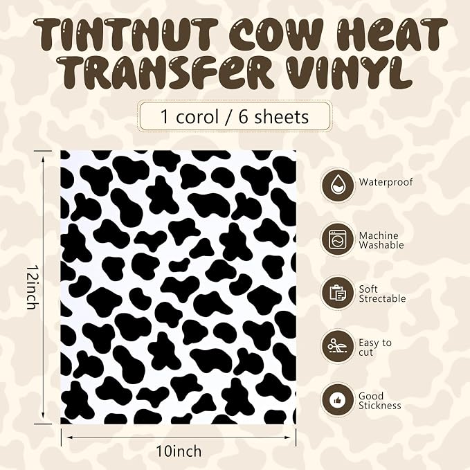 Tintnut Black Cow Heat Transfer Vinyl, easy cut & weed, stretch washable