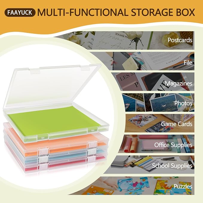 12x12 Inch Scrapbook Paper Storage, 4 Pack Plastic Paper Storage Box