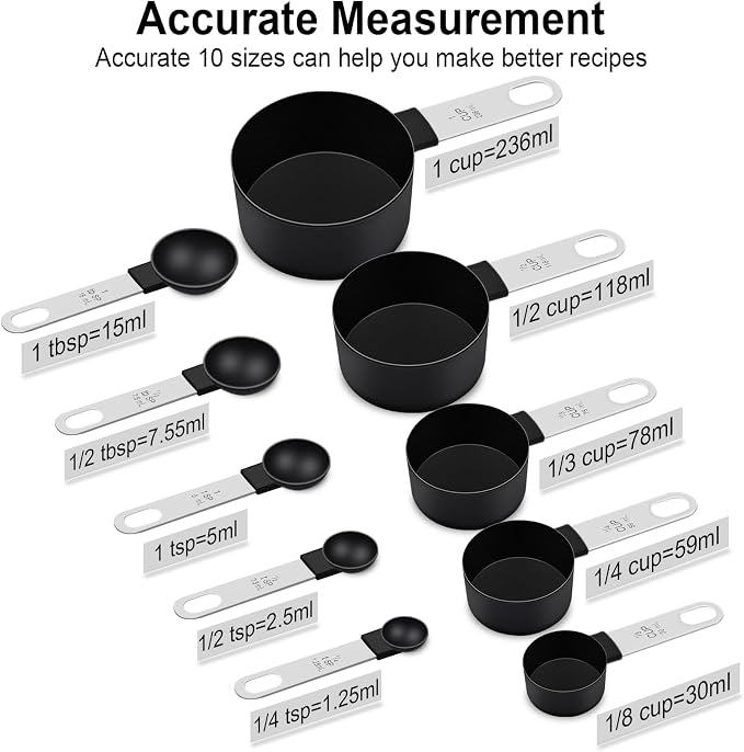 Measuring Cups and Spoons Set, 10 Pieces Nesting Measure Tools, Kitchen