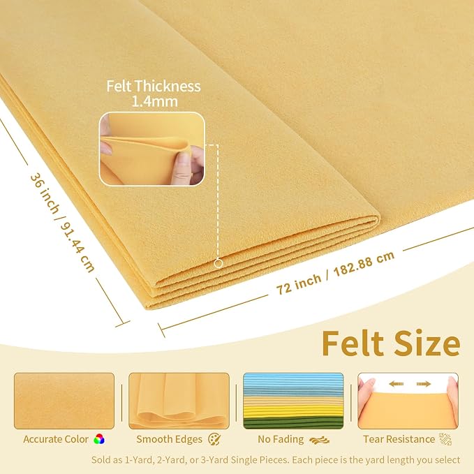 Butter Yellow Felt Fabric Sheet 72" X 36", 1.4mm Thick Large Soft Durable