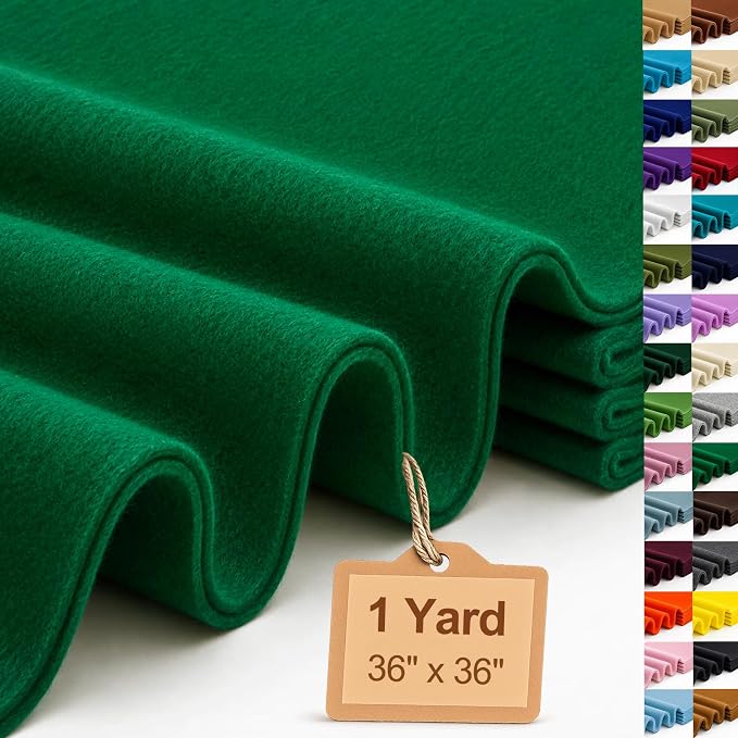 Emerald Green Large Felt Fabric 36" x 36", 1.4 mm Soft Felt Sheet, Nonwoven