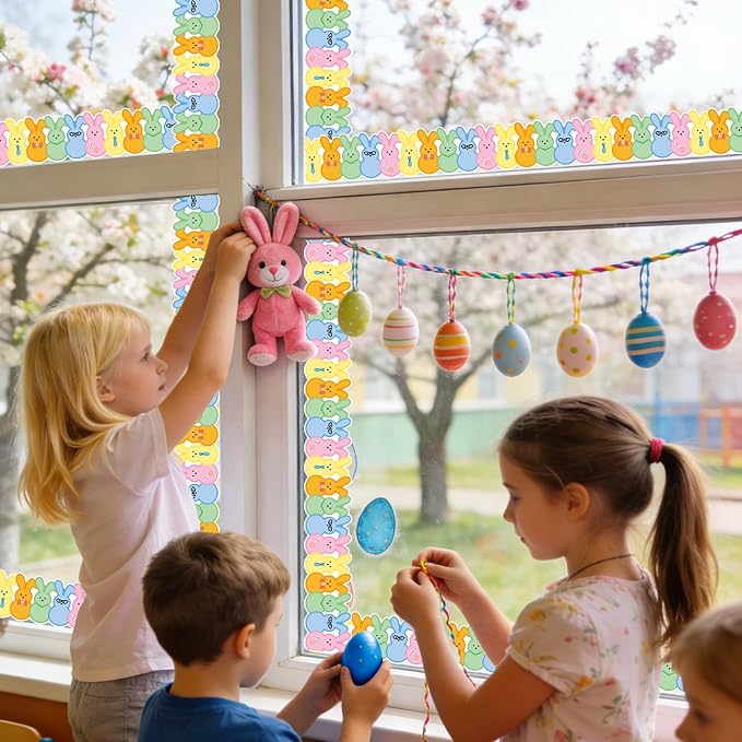 69 Feet Easter Bunny Bulletin Board Border Colorful Rabbit Die Cut Trim Border