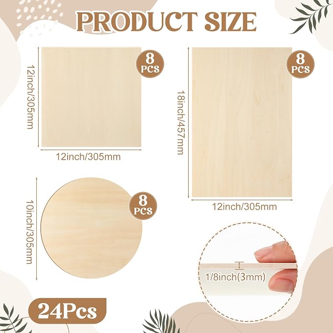 SiliFine 12x12+12x18 Inch 24 Pack Basswood Sheets