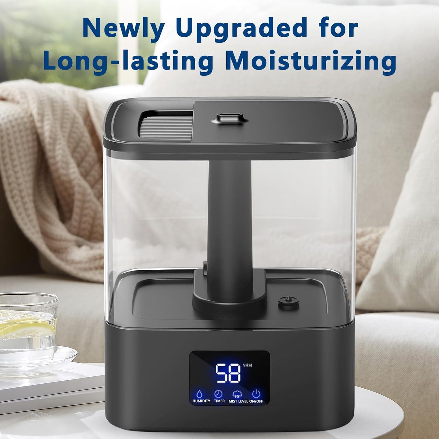 KZF Humidifier for Bedroom, 6L Ultrasonic Cool Mist Humidifier, Easy Clean Humidifier 3 Adjust the Humidity, Suitable for Bedroom Study Room Kids Room Yoga Office, Quite and Smart Top Fill Design
