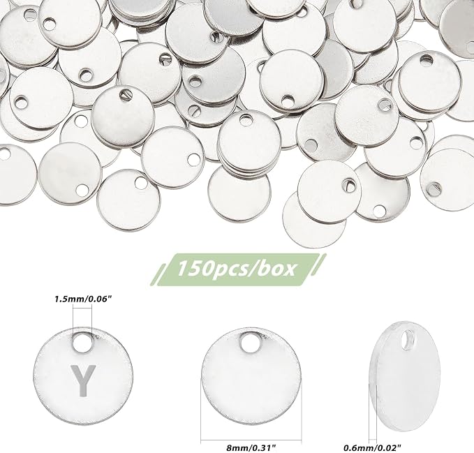PH PandaHall 100 Pcs 304 Stainless Steel Flat Round Blank Stamping Tag Pendants