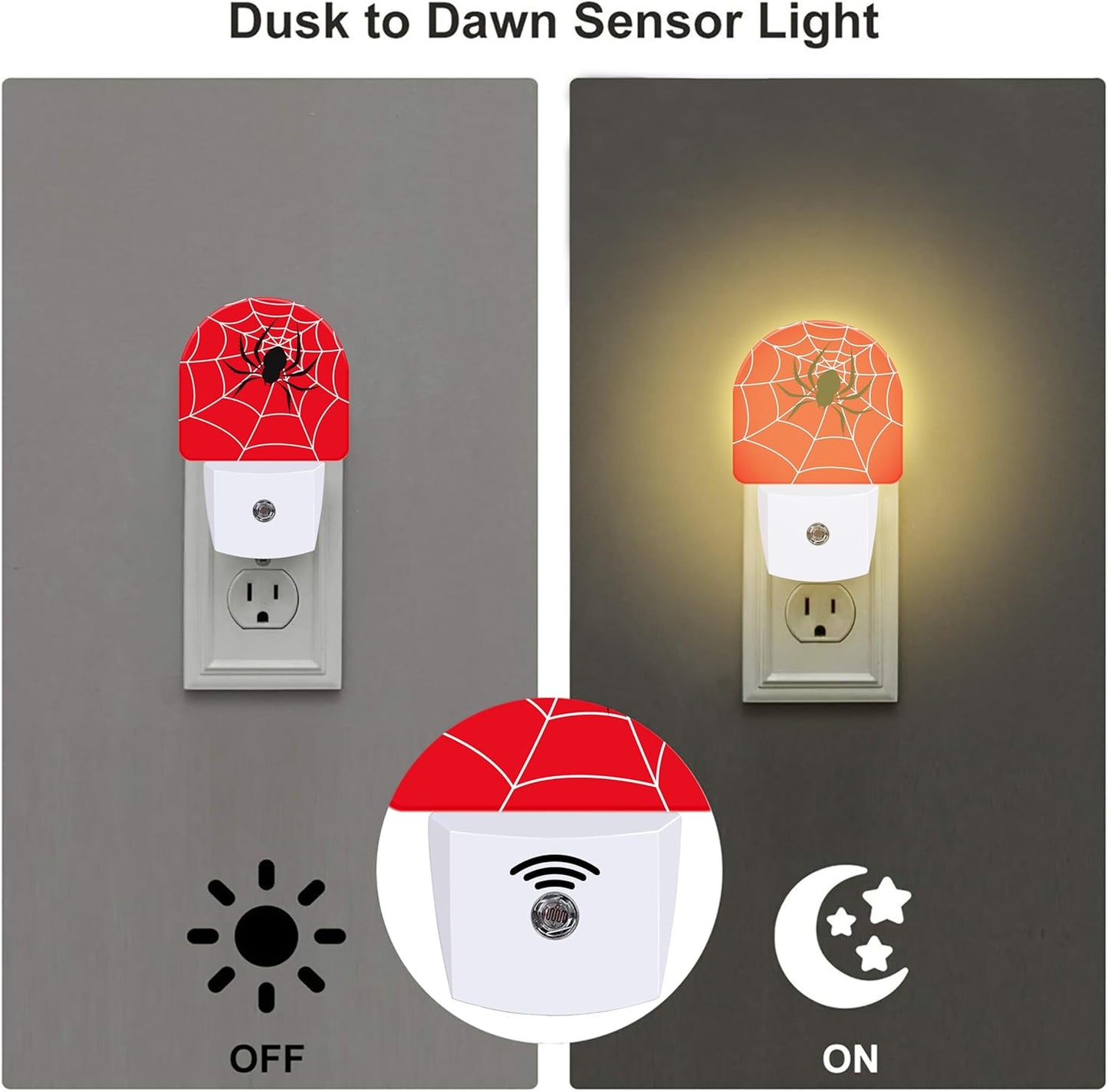 Red Spider Web Night Light Plug into Wall, Black Spider on Web Dusk to Dawn Night Light,0.5w Energy Saving Sleep Friendly Nightlights for Kids Boys Girls Home Decor