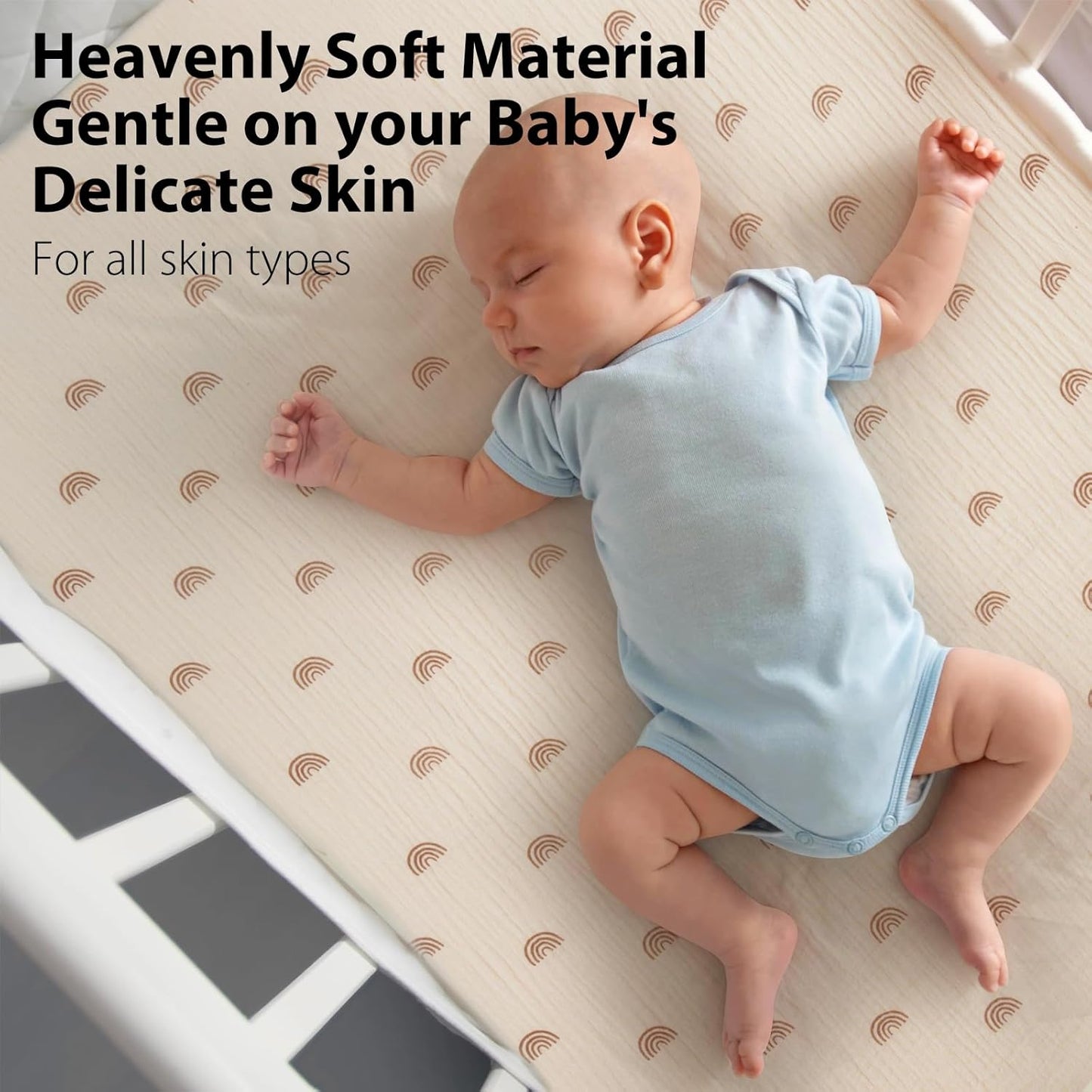 2 Pack Soft Muslin Baby Crib Sheets, 100% Cotton Breathable Double Layer Fitted Sheets for Standard Crib and Toddler Bed Mattresses 28x52 Inches, for Baby Girls and Boys (Brown & Rainbow