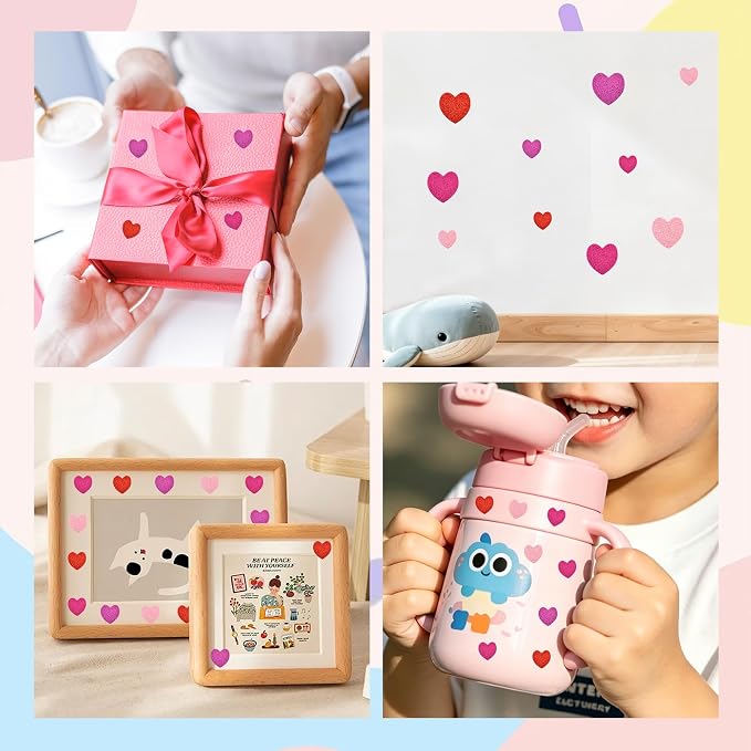 BEISHIDA 392 Pcs Glitter Foam Heart Stickers，Red Pink Purple Heart Shapes