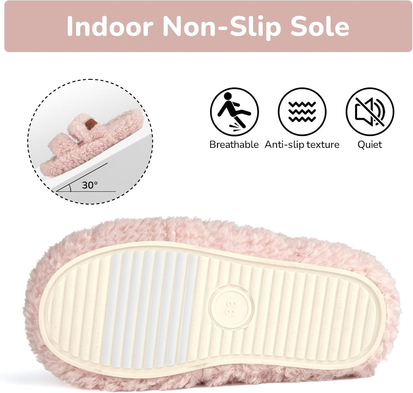 Youecci Girls Fuzzy Slippers-Soft Open Toe Slippers with Memory Foam & Arch Support, Dual-Strap Warm Comfy Home Slides Indoor House Shoes
