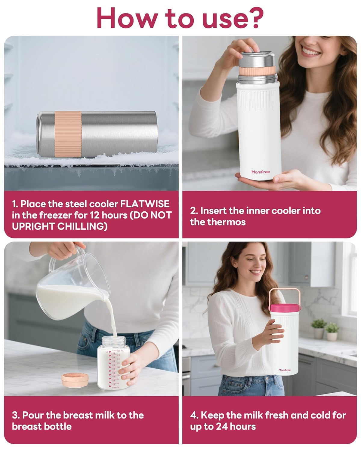 22oz Portable Breast Milk Cooler for Breastmilk Storage, Liquid Gold Saver 360° Cooling Keeps Milk Fresh for 24 Hours, Larger Capacity Breastmilk Chiller with 2pcs Bottles for Outdoor Mom