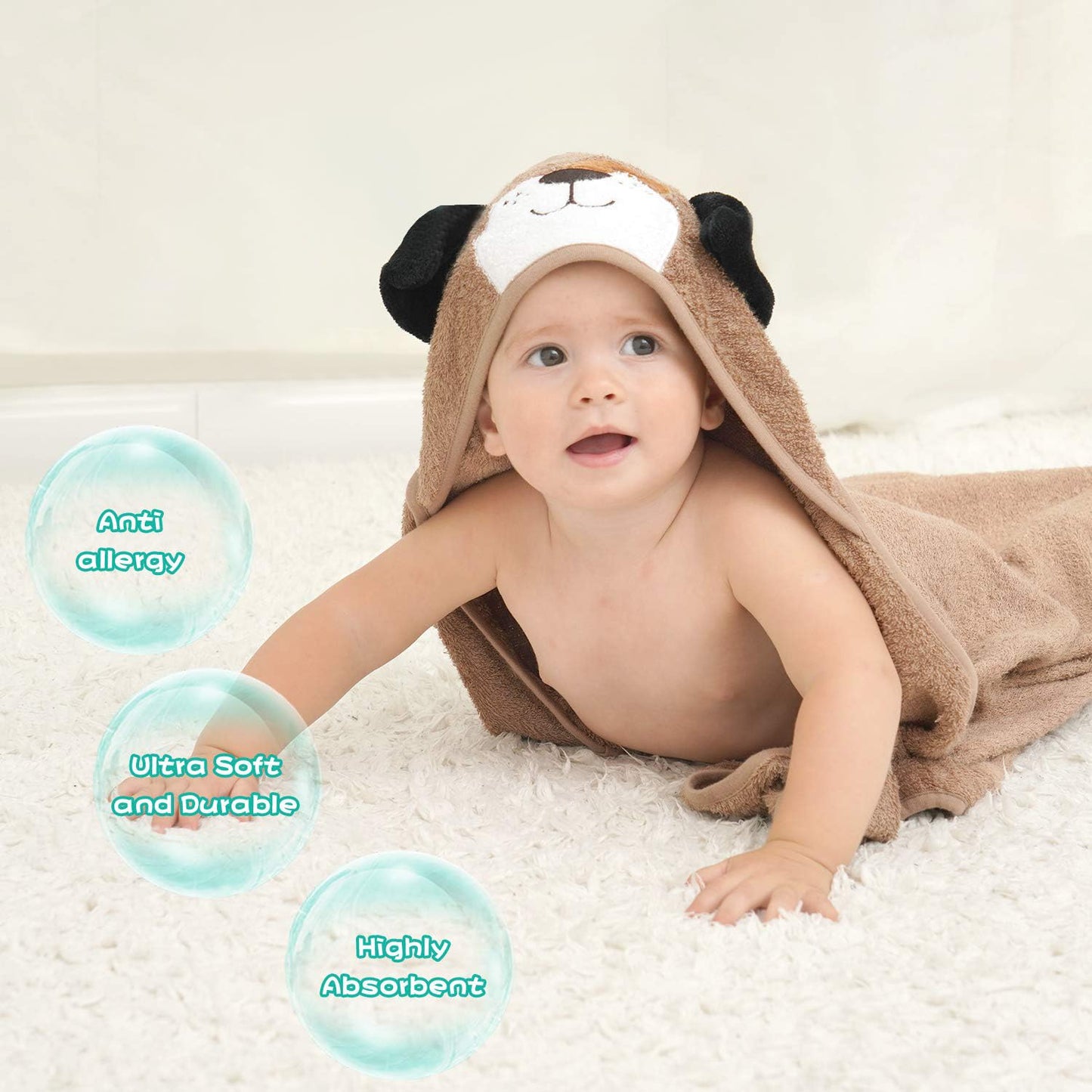 Touchat Hooded Baby Towels, Toddler Baby Bath Towels for Boy Girl 0-5 Year, 2-Pack Soft Absorbent Towels with Hood, Large Towel Set for Babies, Infant, Newborn Essential