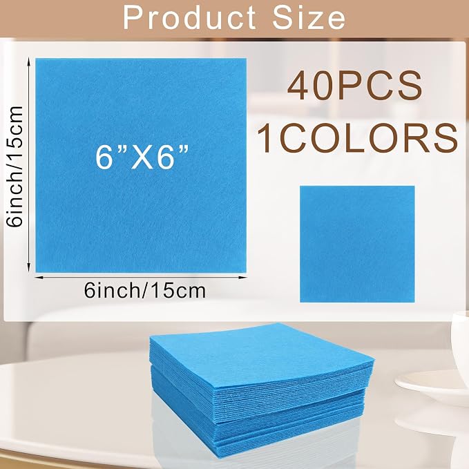 40 Pcs Stiff Felt Fabric Sheet for Crafts, 1mm Thick and 6”x6”Blue Felt Fabric