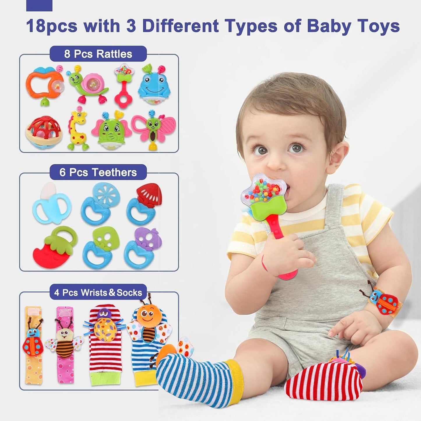 AZEN 18Pcs Baby Toys, Baby Rattle, Newborn Infant Toys