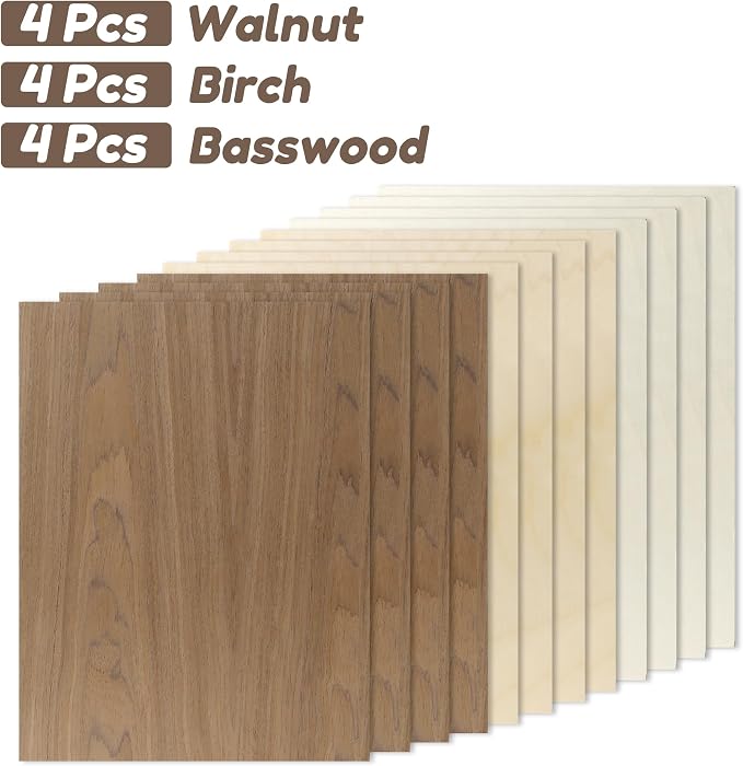 12 Pack Walnut Wood Plywood Sheets, Smooth Surface, Uniform Thickness, No Burrs