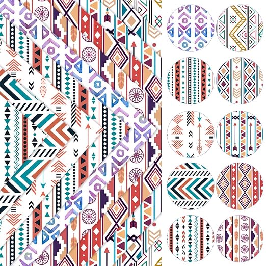 ONEART | 10 Pieces Bohemian Printed Clear PVC Vinyl Sheets, A4 Size Ethnic Boho
