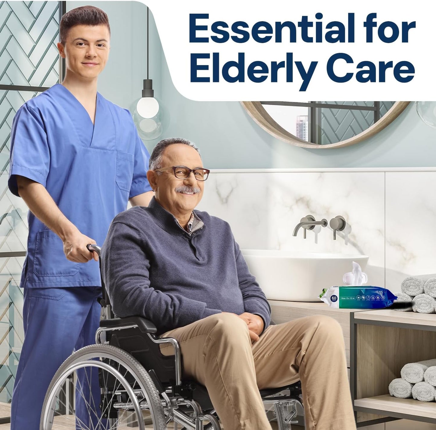 Adult Wipes For Elderly - 8"x13" Extra Large & Soft Wet Wipes for Adults Bathing No-Rinse - Incontinence Disposable Washcloths, Vitamin E & Aloe Infused for Men & Women 240ct (4 Packs of 60)