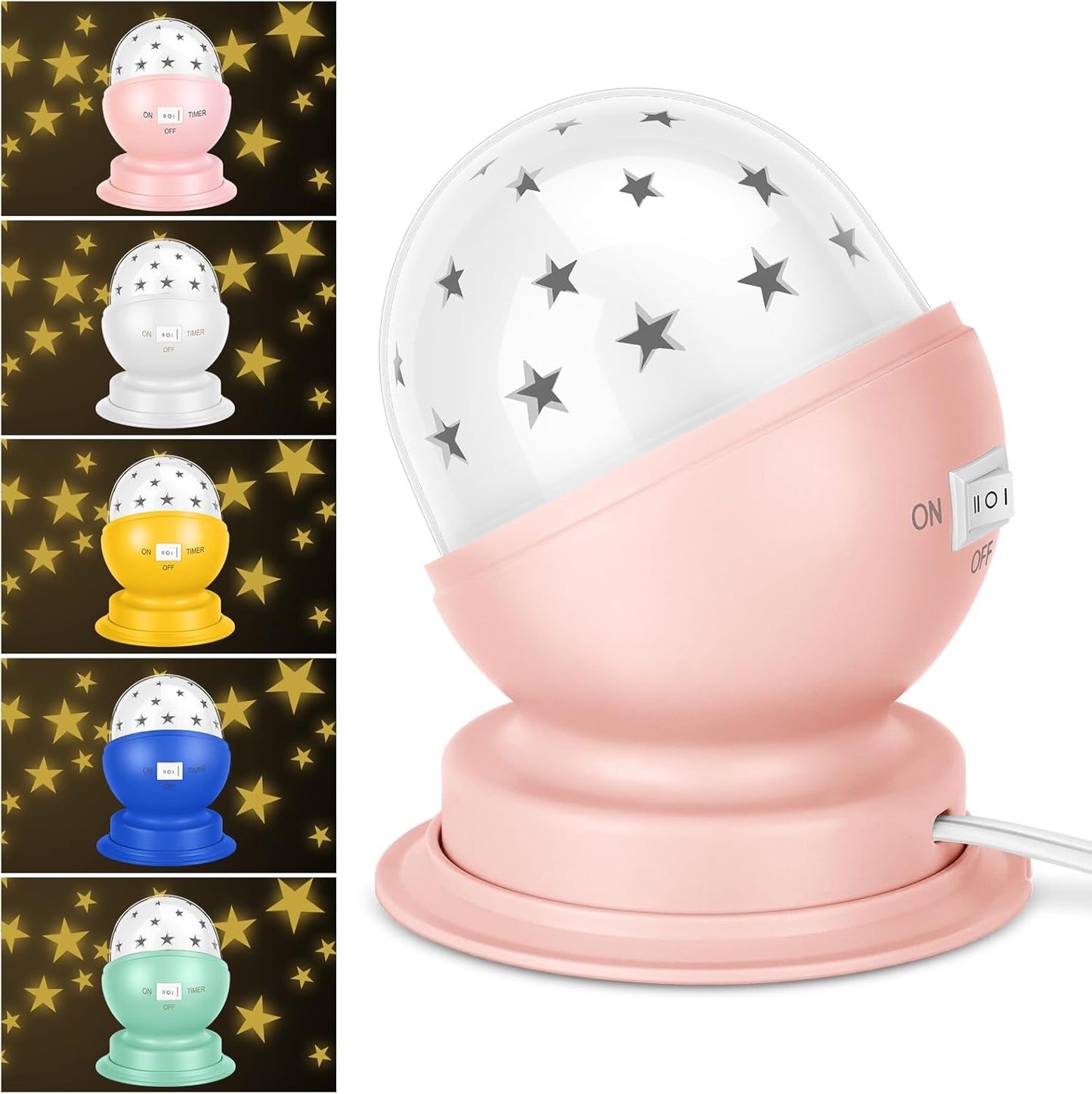 Star Night Light for Kids, 360° Rotating Starry Ceiling Projector for Kid’s Bedroom with Timer, 3000K,Pink,1 Pack