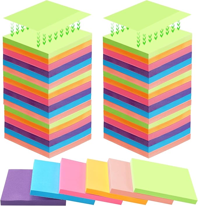 Kajaia 24 Pads Full Adhesive Sticky Notes Colorful Sticky Notes Adhesive Memo