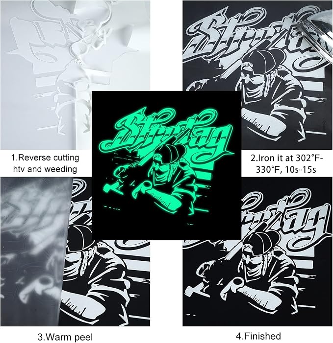 FUNKAKA Glow in The Dark Heat Transfer Vinyl Roll, Glow in The Dark HTV Vinyl