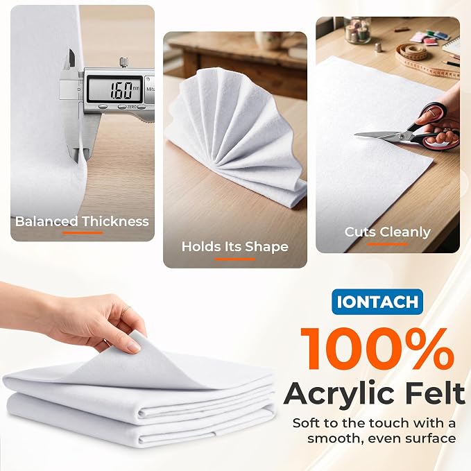 IONTACH 18" X 18" Soft Felt Sheets 1.6mm Thick | Acrylic Felt Fabric Sheets