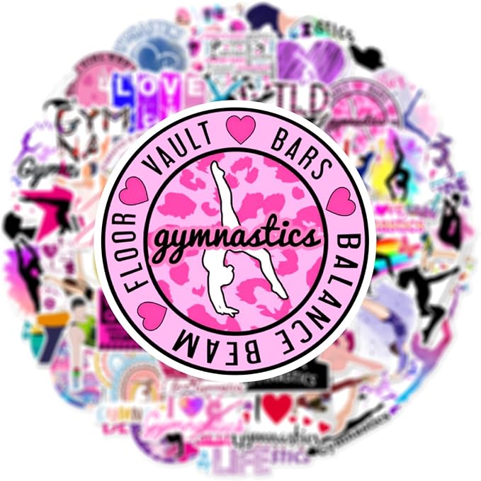 50 Pcs Gymnastics Stickers for Girls, Cute Gymnast Sport Vinyl Decals,